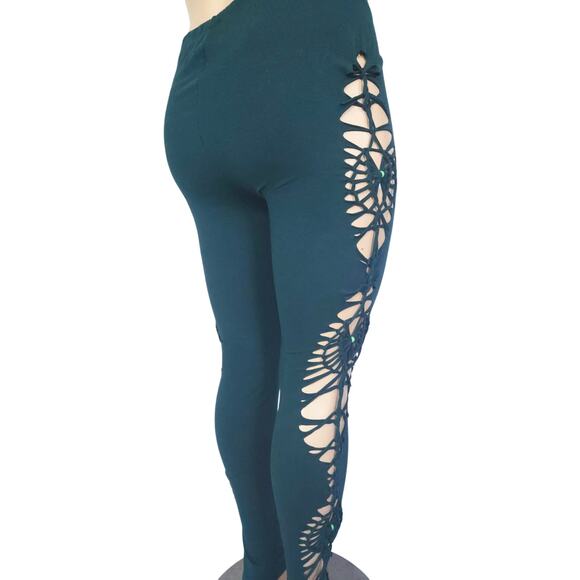 EMERALD VINES - 3XL - Leggings - Deep Green with Cute Side Cuts - Picture 5 of 7